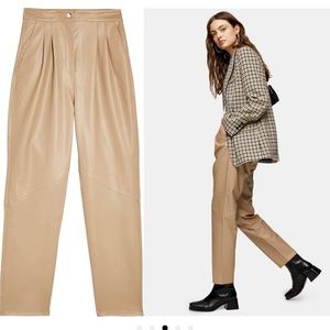 SOLD !!! FAUX LEATHER PLEATED PEG TROUSERS